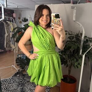 One Shoulder Cut Out Mini Dress Lime Green Size Small